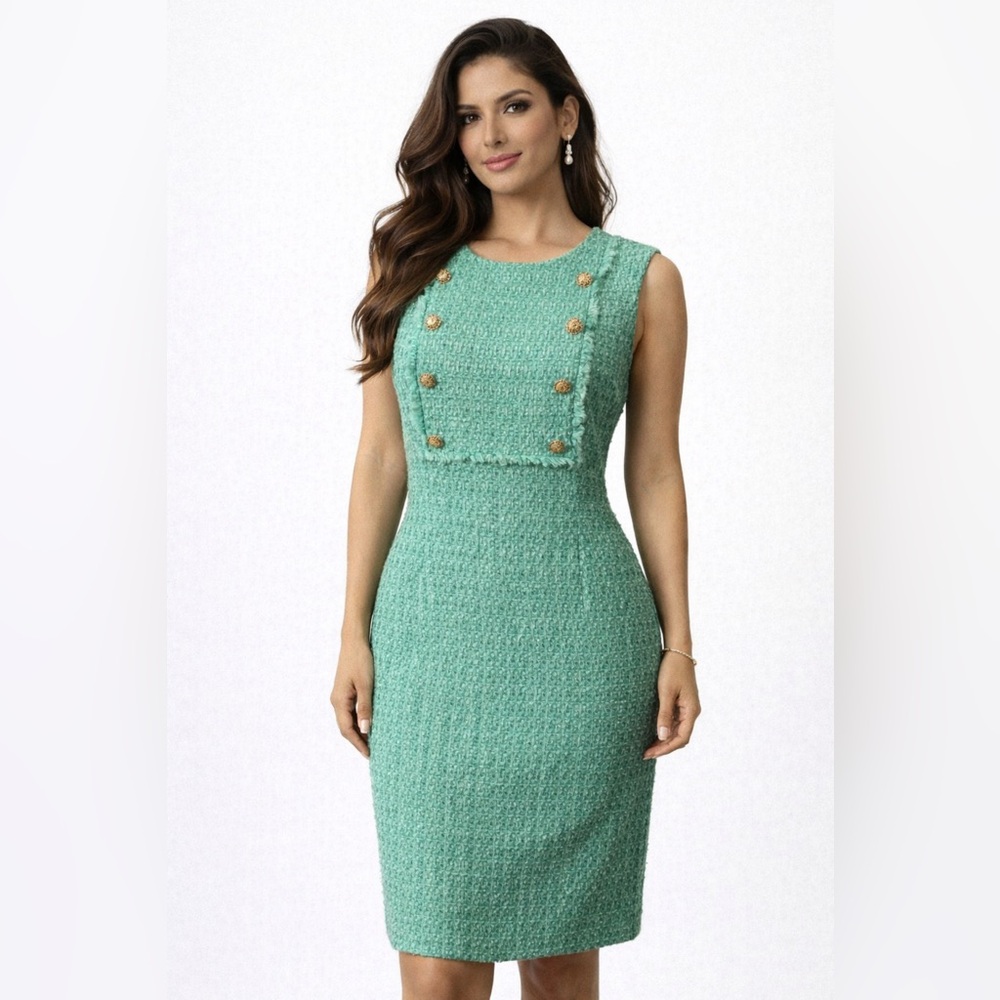 Karl Lagerfeld Paris Sheath Dress 10 Blue Jade Boucle NWT NEW Career Church